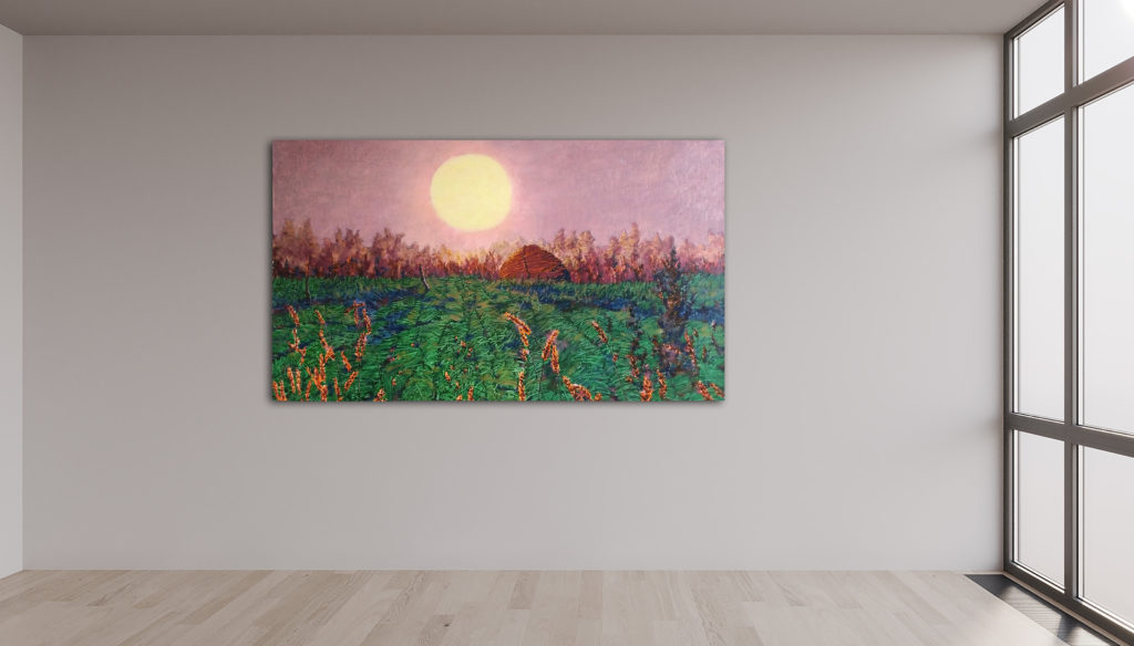 Sonnenuntergang, Leinwand, Aquarell, Öl, Lack, 120x70 cm